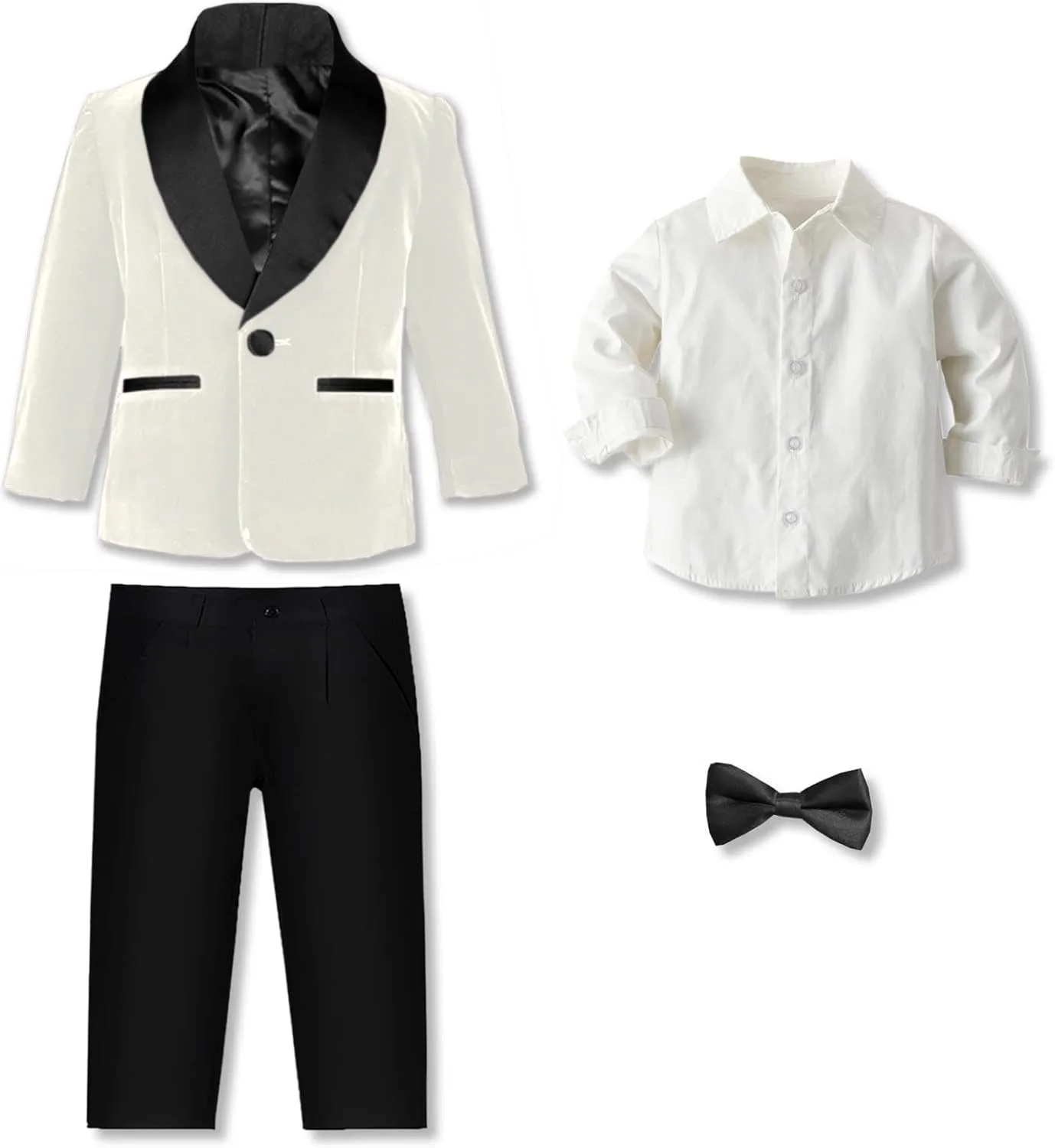 SANGTREE Boys Shawl Tuxedo Suit Velvet Set Gentleman Wedding Outfit, 3 Months - 14 Years