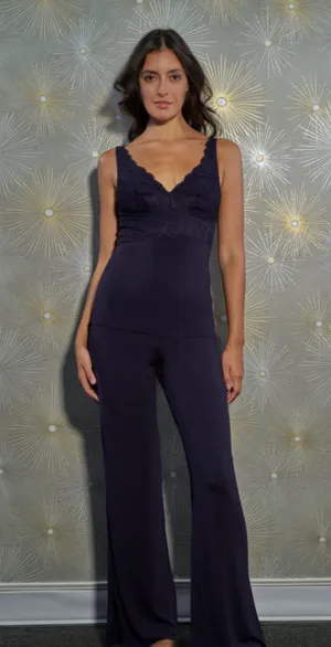 Selene Lace Cami and Pant Set in Deep Navy