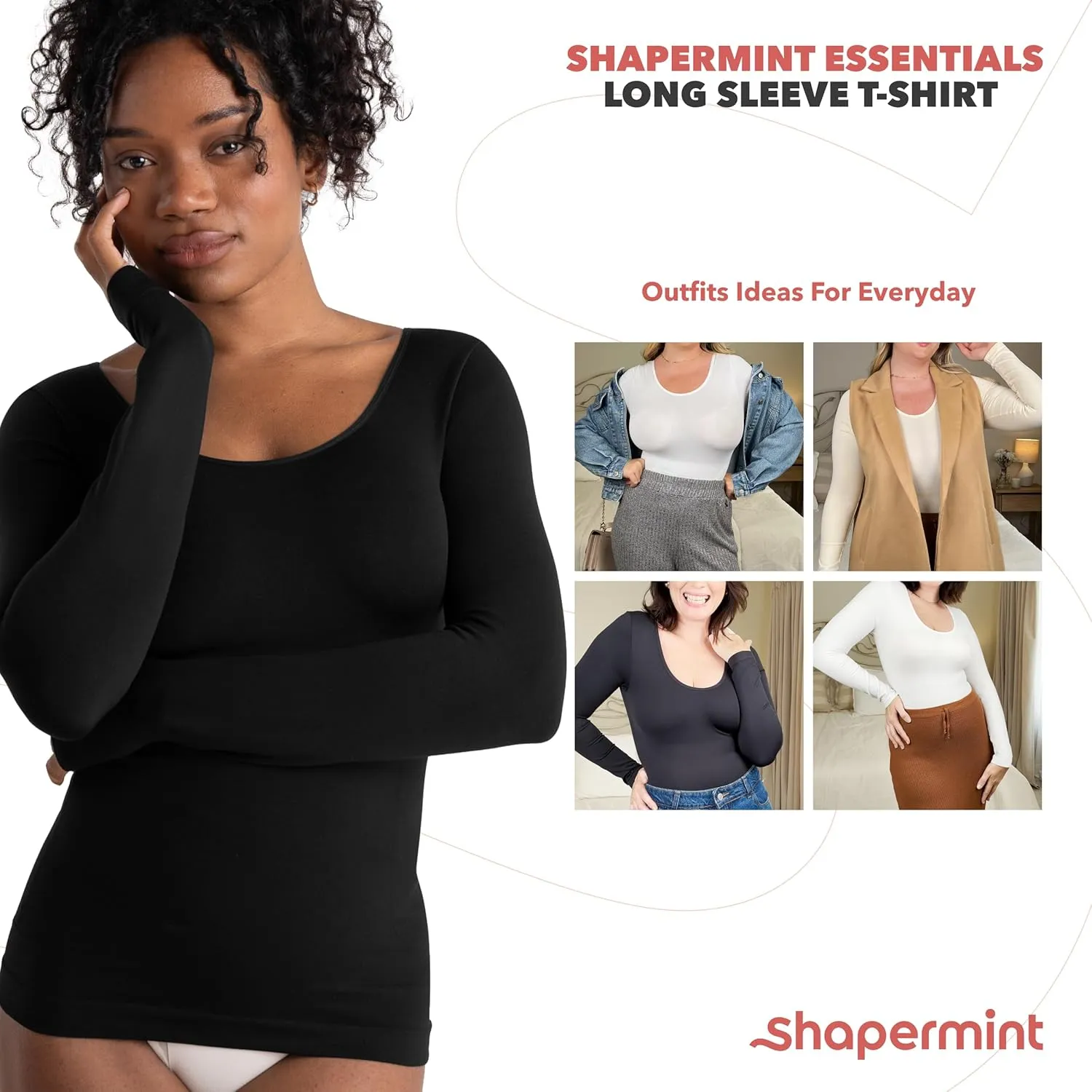 SHAPERMINT Cami Shaper, Womens Long Sleeve T Shirts, Long Sleeve Tops for Women, Compression Shirt Women Long Sleeve Tops