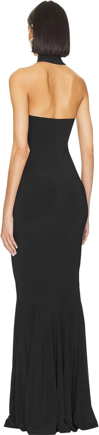 SHESEEWORLD Women's Sleeveless Summer Sexy Backless Maxi Dresses Bodycon Dresses Elegant Halter Turtle Fishtail Gown