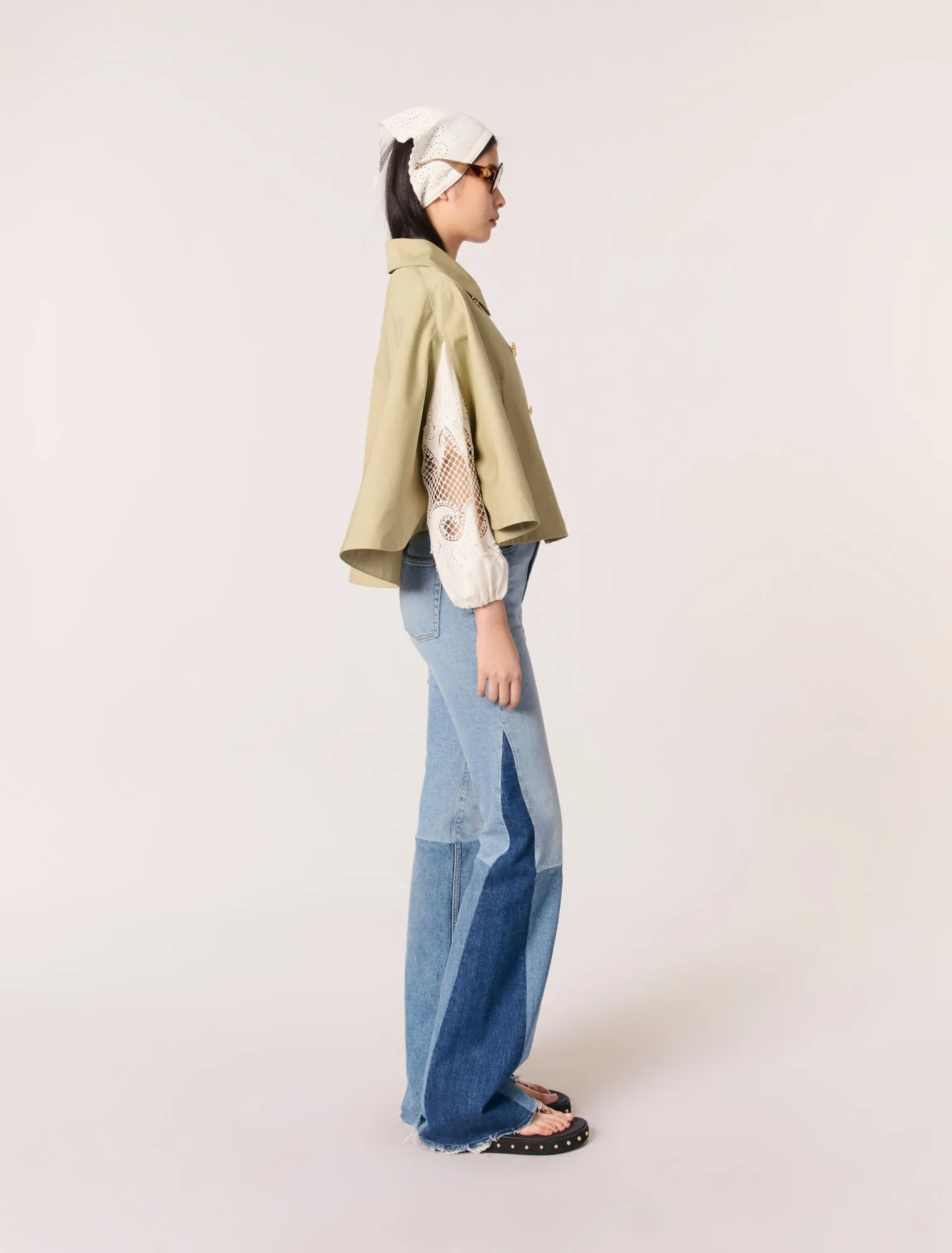 Short cape-effect trench coat