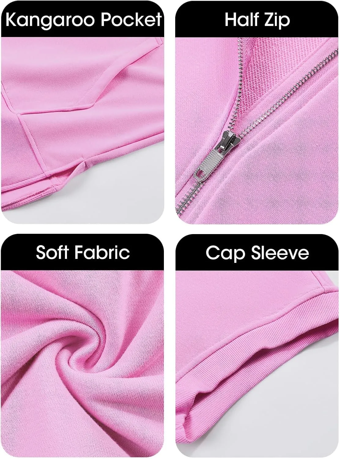 Short Sleeve Sweatshirt Women Oversized Half Zip Hoodies Casual Pullover Tops