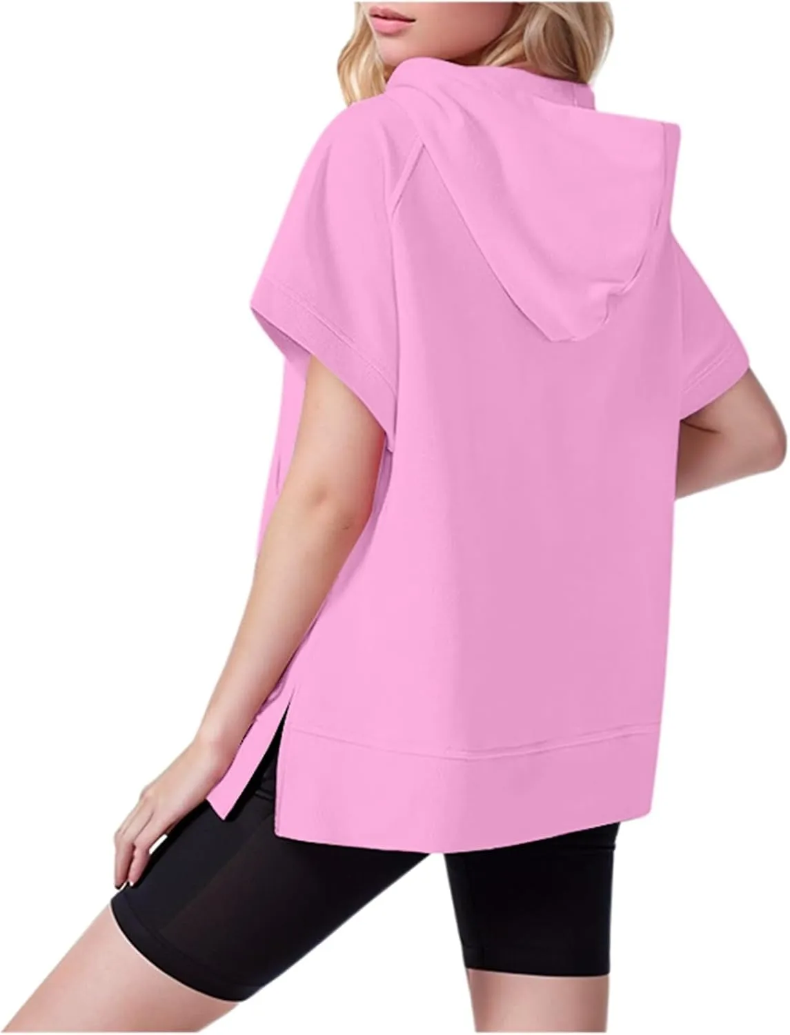 Short Sleeve Sweatshirt Women Oversized Half Zip Hoodies Casual Pullover Tops