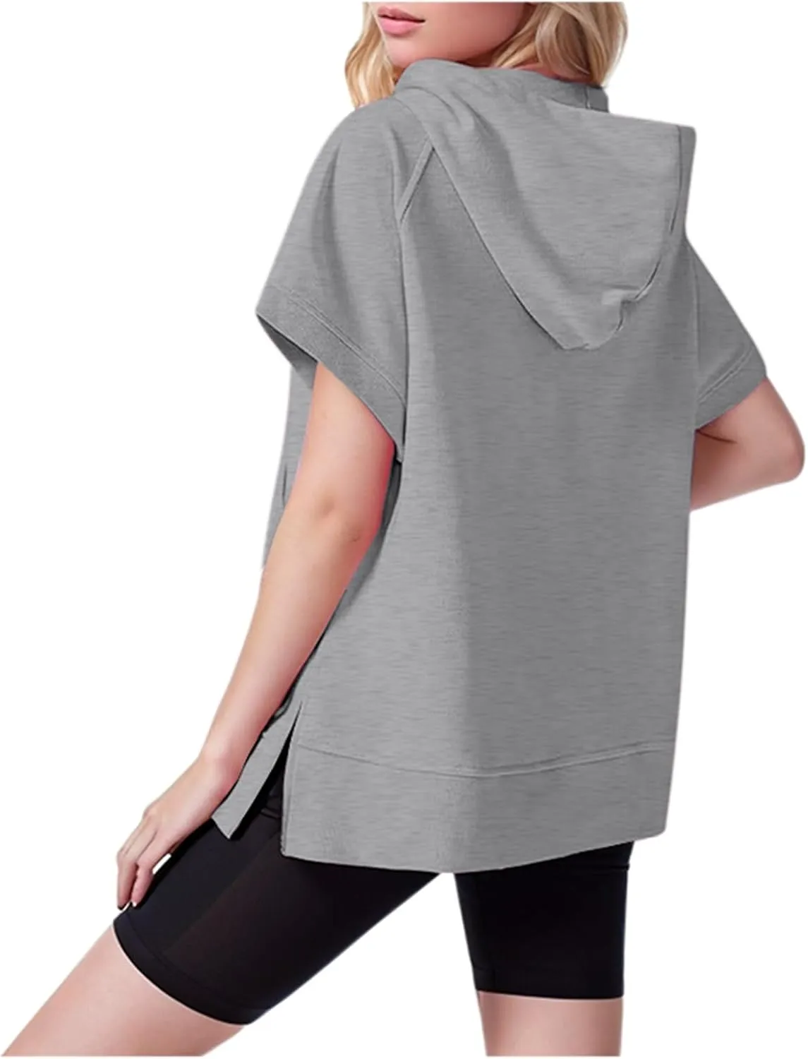 Short Sleeve Sweatshirt Women Oversized Half Zip Hoodies Casual Pullover Tops