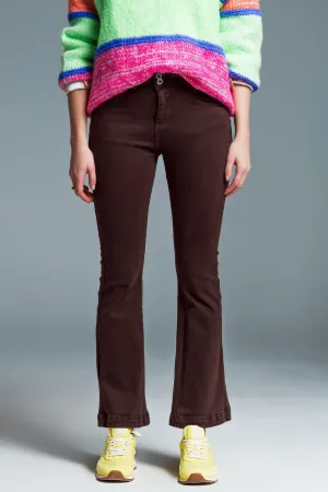 Skinny Flared Jeans With Double Button Detail In Brown