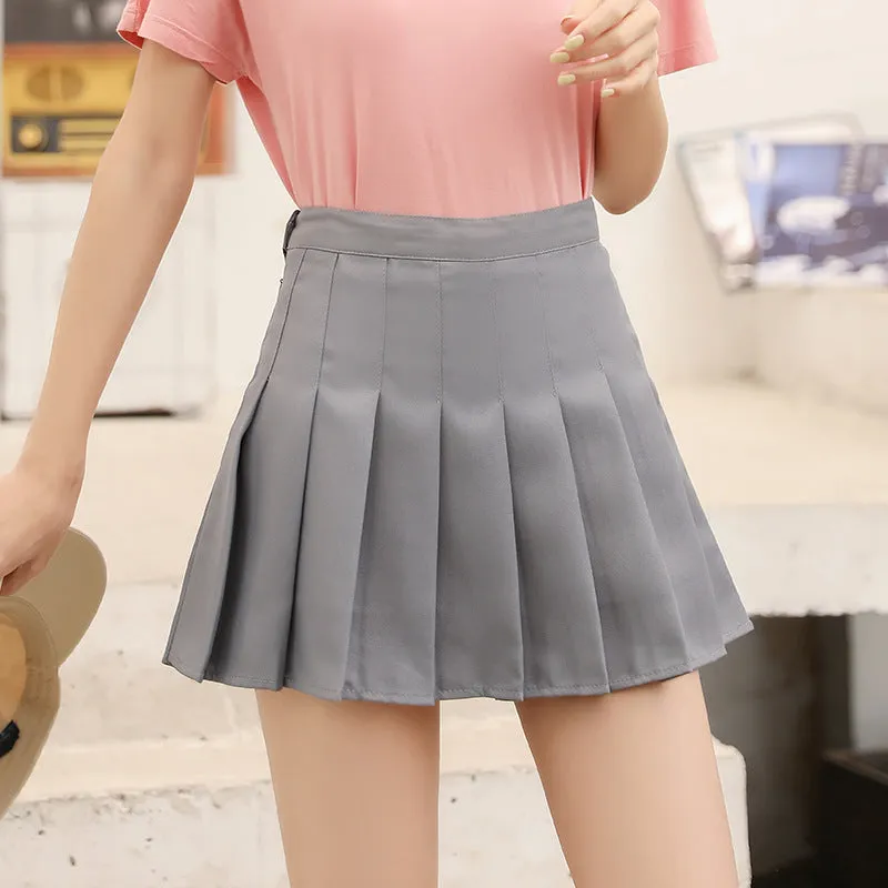 Skirt Pleated High Waist Korean A-Line Elegant Chequered Skirt