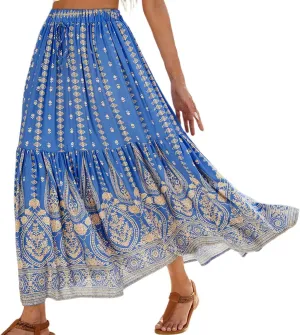 Skirts for Women Boho High Waisted Flowy Drawstring Ruched Casual Skirt Elastic Waist Elegant Patchwork Beach Skorts