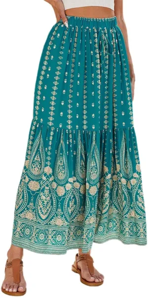 Skirts for Women Boho High Waisted Flowy Drawstring Ruched Casual Skirt Elastic Waist Elegant Patchwork Beach Skorts