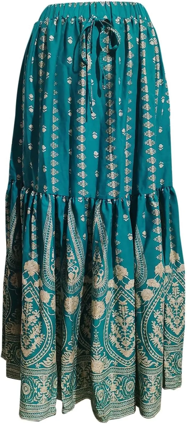 Skirts for Women Boho High Waisted Flowy Drawstring Ruched Casual Skirt Elastic Waist Elegant Patchwork Beach Skorts