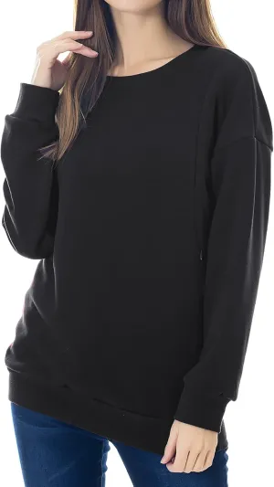 Smallshow Fleece Maternity Nursing Sweatshirt Long Sleeve Breastfeeding Tops
