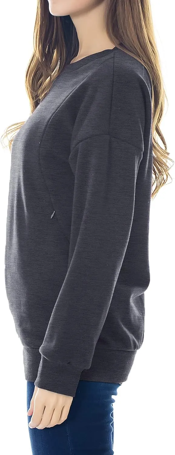 Smallshow Fleece Maternity Nursing Sweatshirt Long Sleeve Breastfeeding Tops