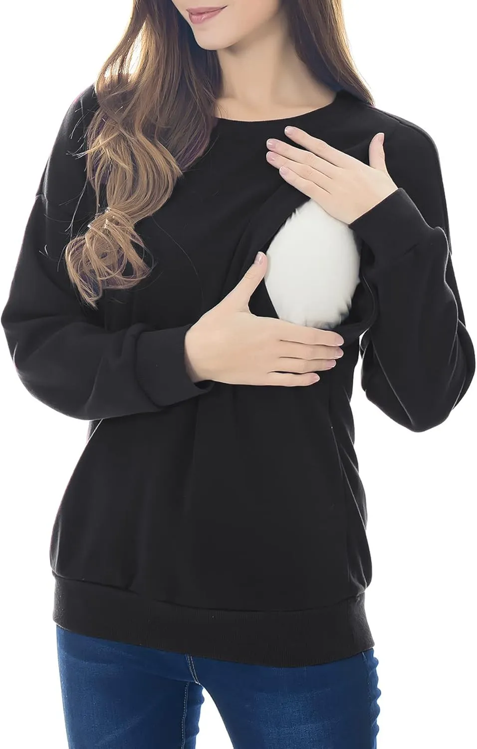 Smallshow Fleece Maternity Nursing Sweatshirt Long Sleeve Breastfeeding Tops
