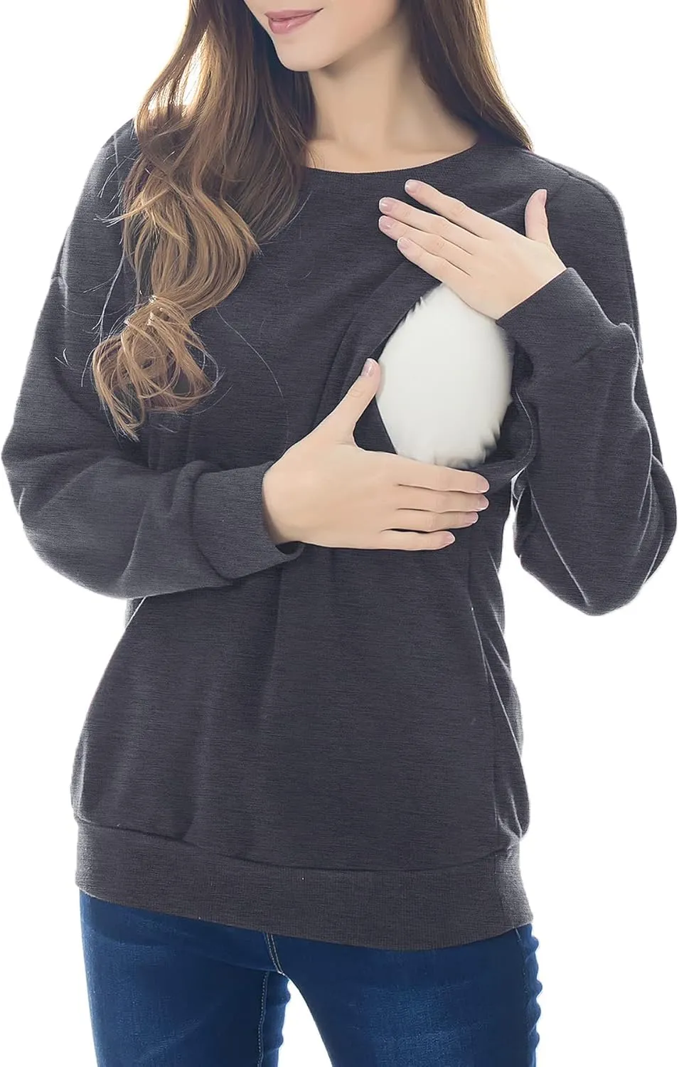 Smallshow Fleece Maternity Nursing Sweatshirt Long Sleeve Breastfeeding Tops