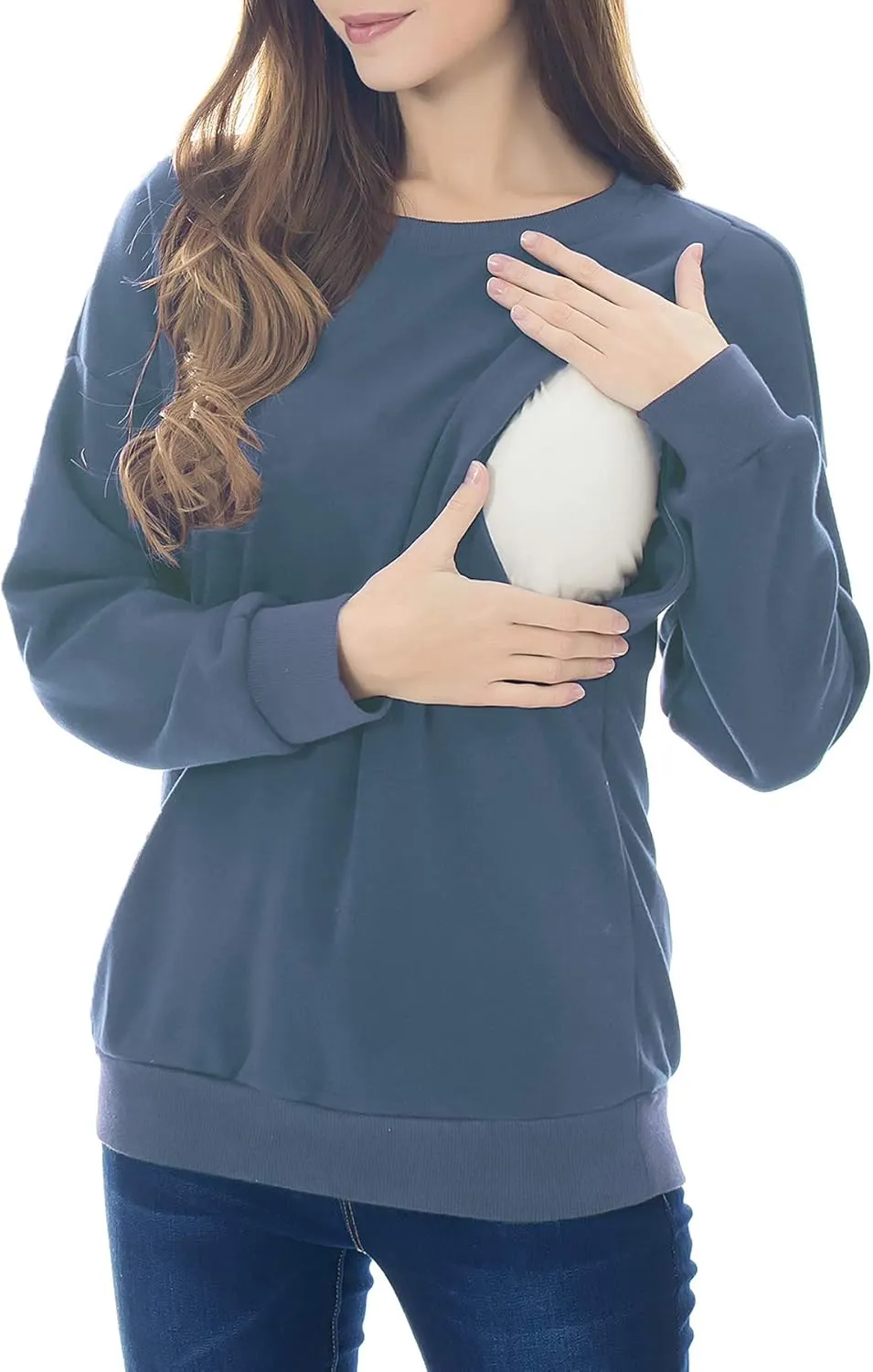 Smallshow Fleece Maternity Nursing Sweatshirt Long Sleeve Breastfeeding Tops