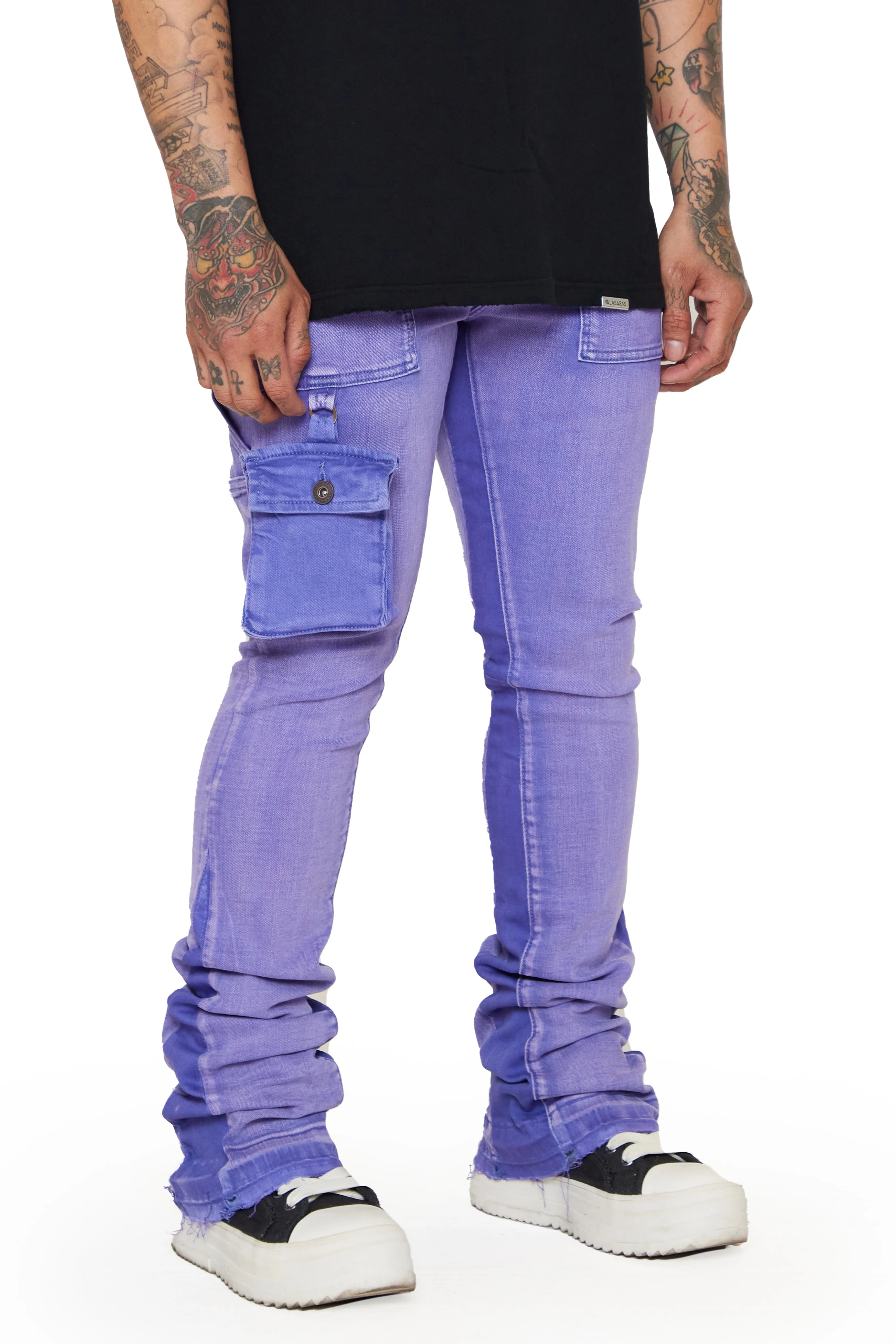 “SMOOTH” PURPLE-BLUE STACKED FLARE JEAN
