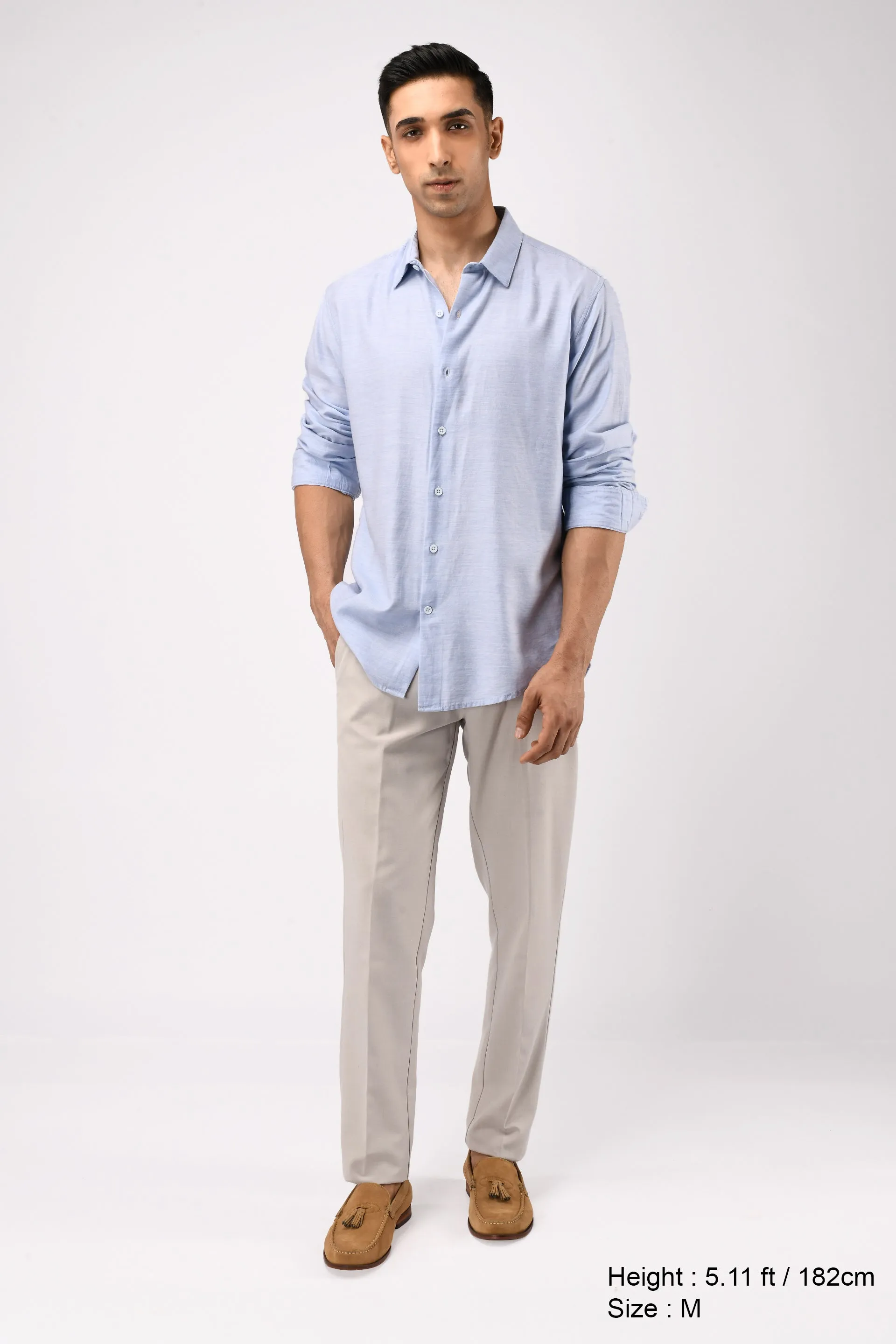 SOFT LYOCELL MELANGE SHIRT IN BLUE