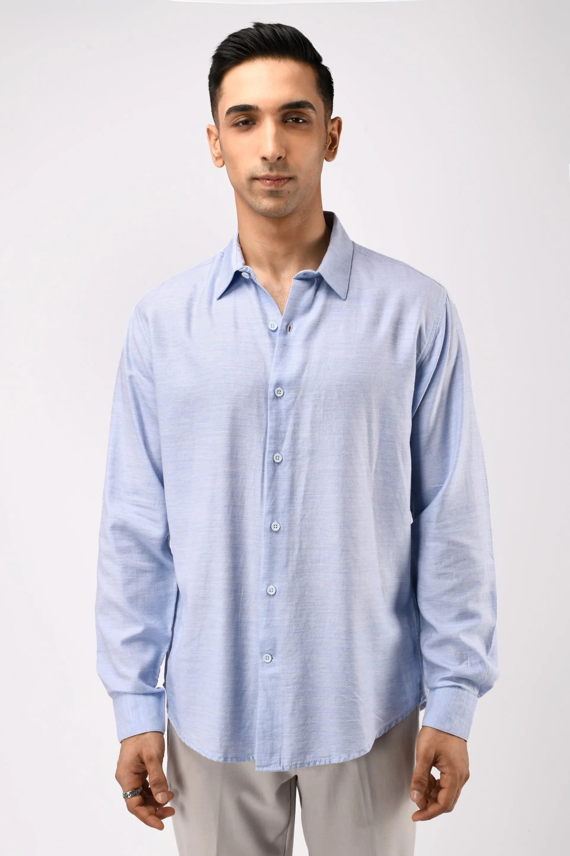 SOFT LYOCELL MELANGE SHIRT IN BLUE