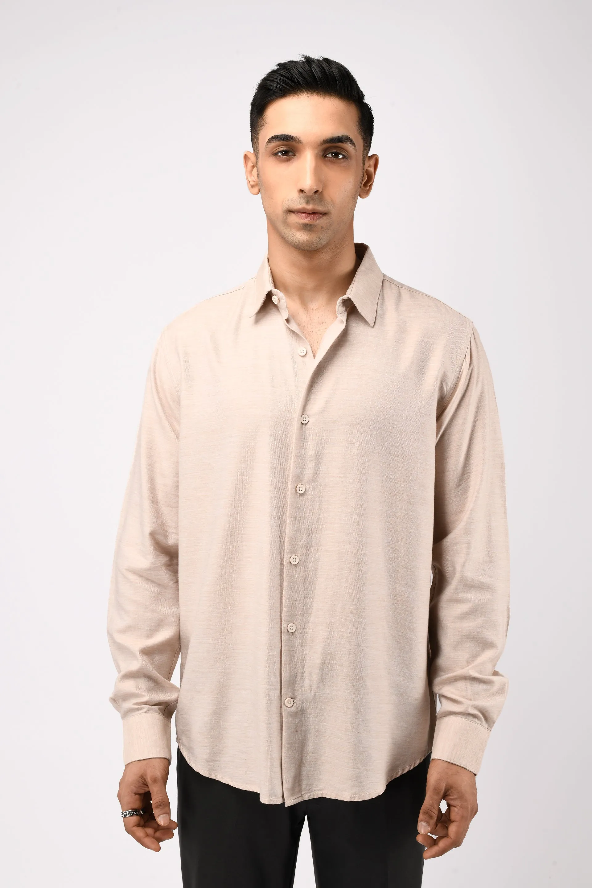 SOFT LYOCELL MELANGE SHIRT IN CREAM
