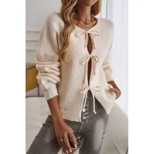 Solid Color Lace Up Front Open Cardigan DY206: Apricot / L