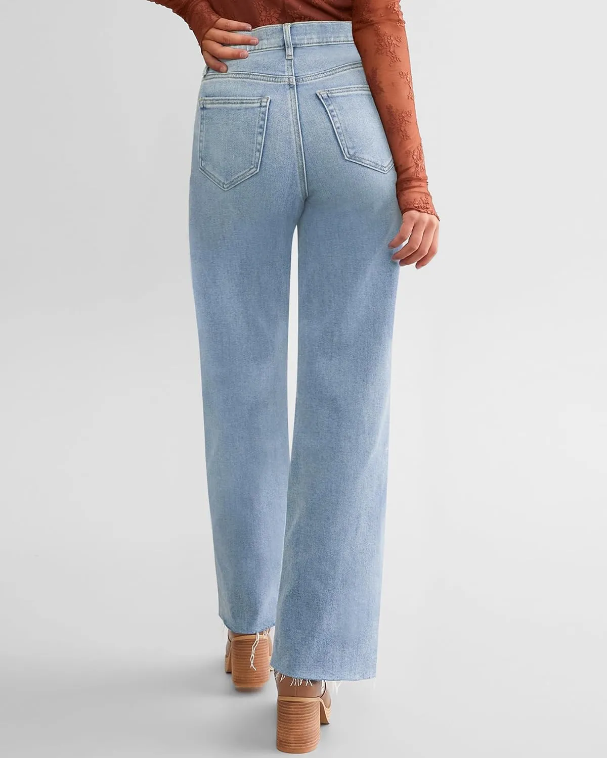 Straight Leg Jeans for Women Trendy High Waisted Cropped Boyfriend Mom Stretchy Frayed Hem Loose Wide Leg Baggy Pants