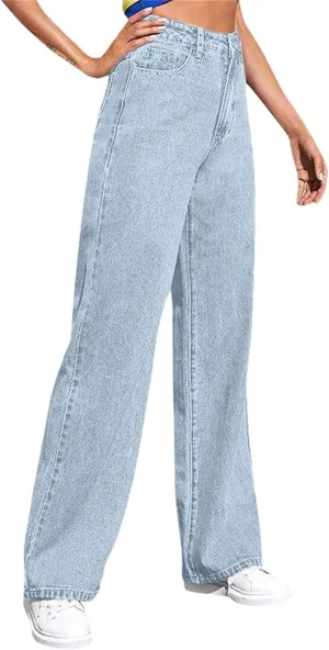 Straight Leg Jeans for Women,Trendy Retro High Waisted Wide Leg Stretch Boyfriend Denim Pants with Pockets