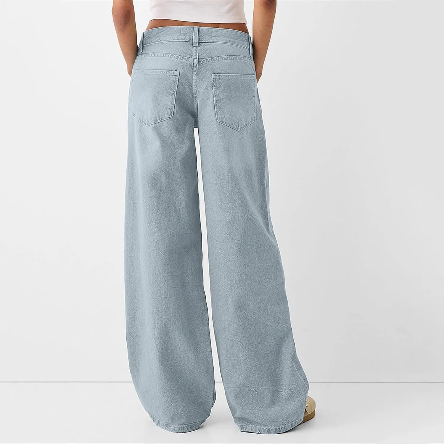 Straight Leg Jeans for Women,Trendy Retro High Waisted Wide Leg Stretch Boyfriend Denim Pants