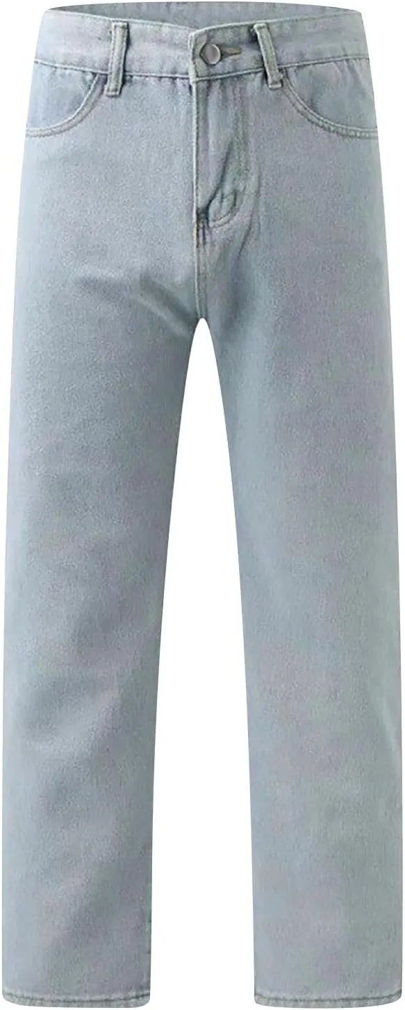 Straight Leg Jeans for Women,Trendy Retro High Waisted Wide Leg Stretch Boyfriend Denim Pants