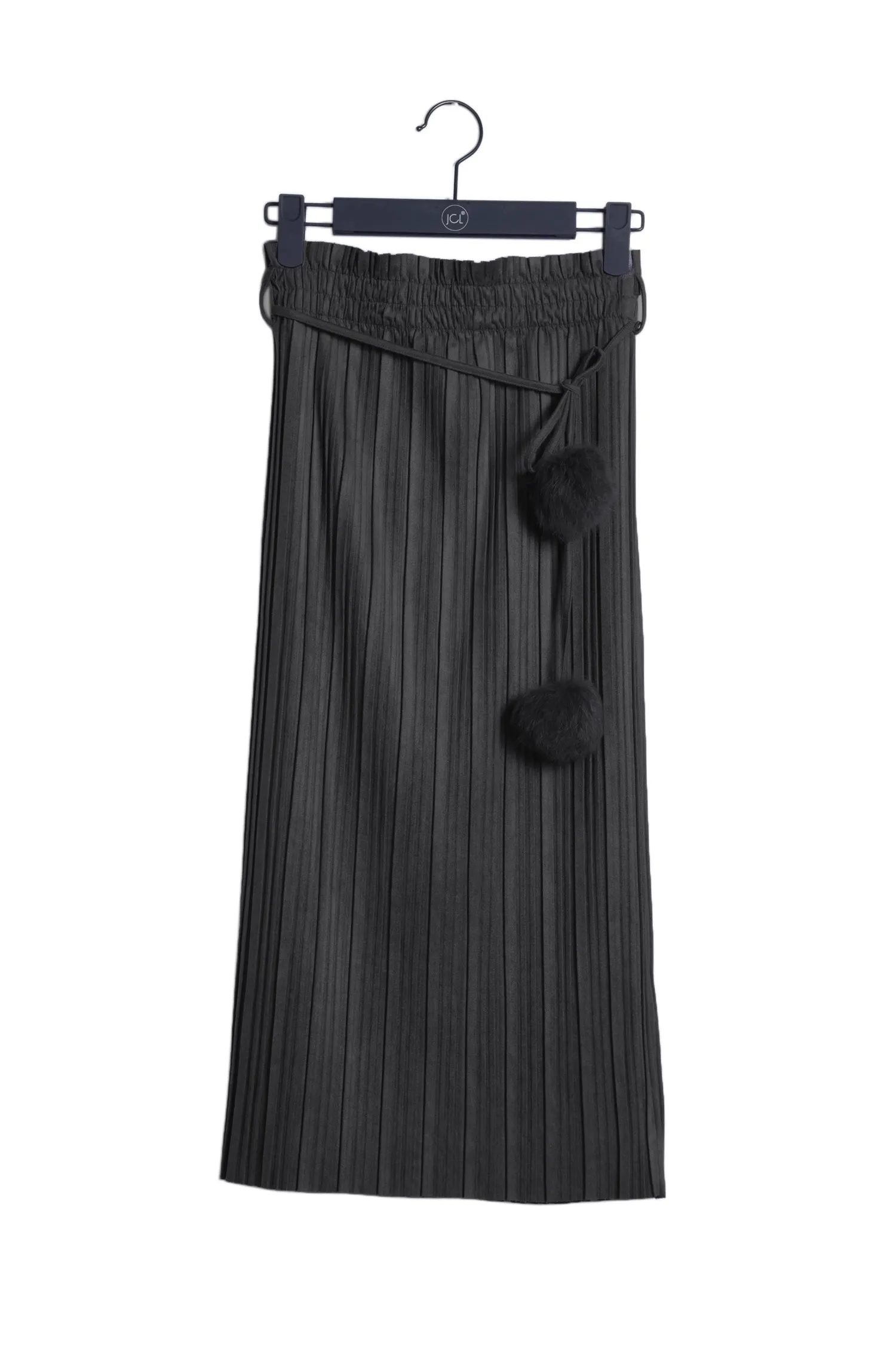 Straight Pleated Skirt with Tassel Belt