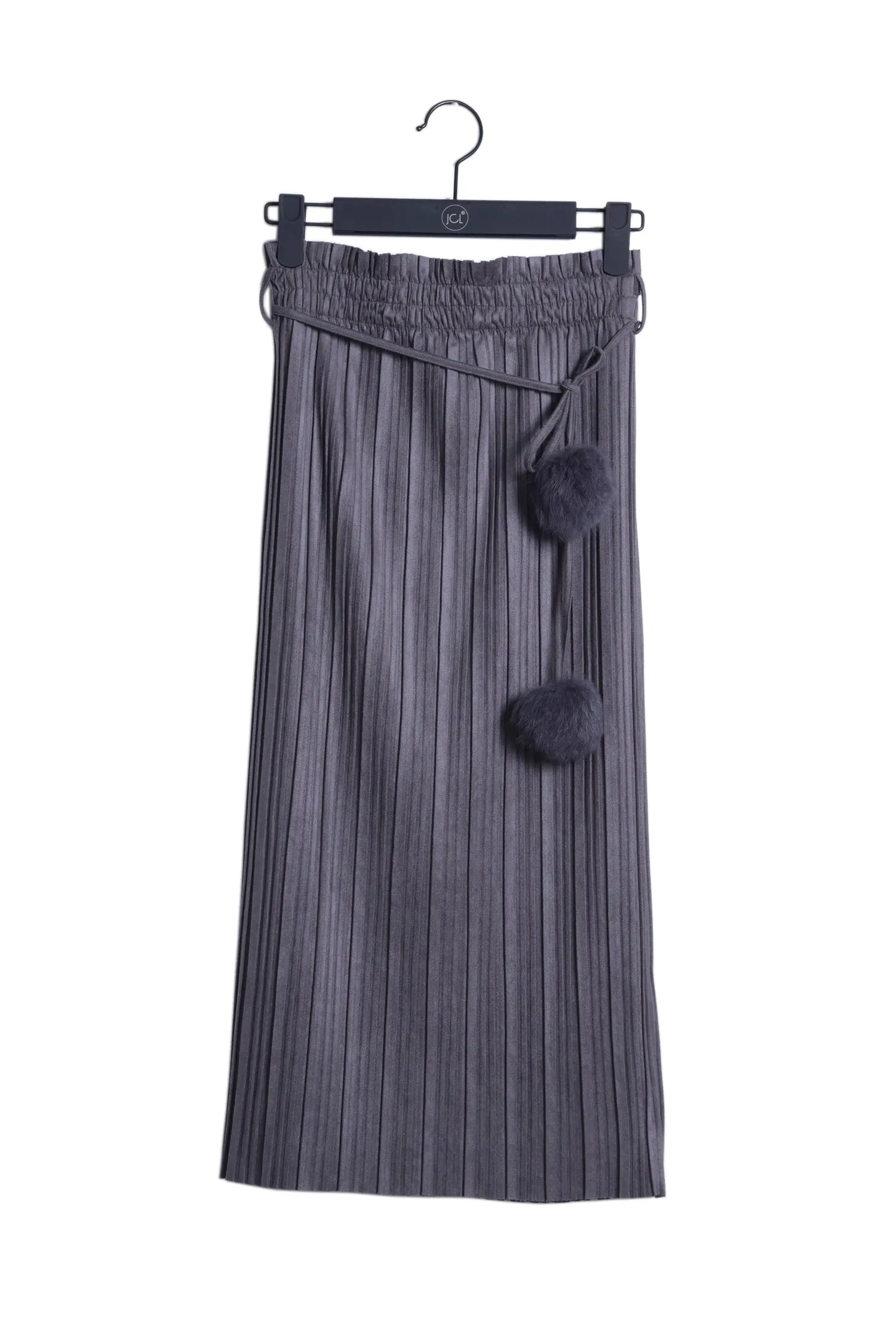 Straight Pleated Skirt with Tassel Belt