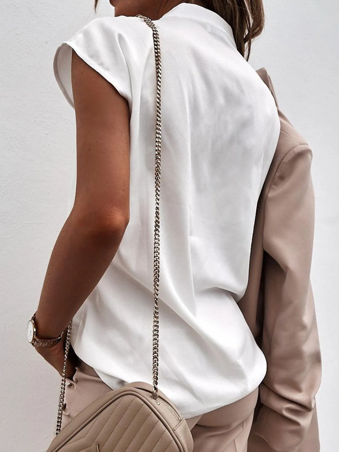 Stylish Every Wear V-Neck Cap Sleeve Blouse