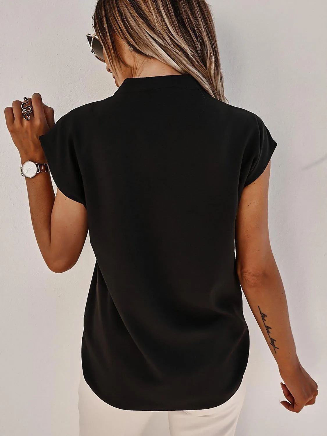 Stylish Every Wear V-Neck Cap Sleeve Blouse