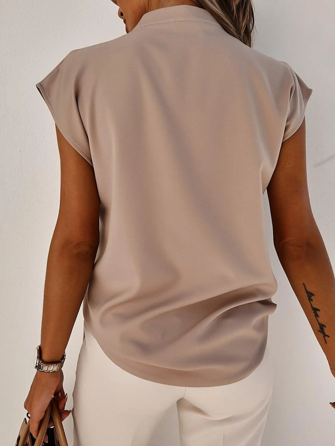 Stylish Every Wear V-Neck Cap Sleeve Blouse
