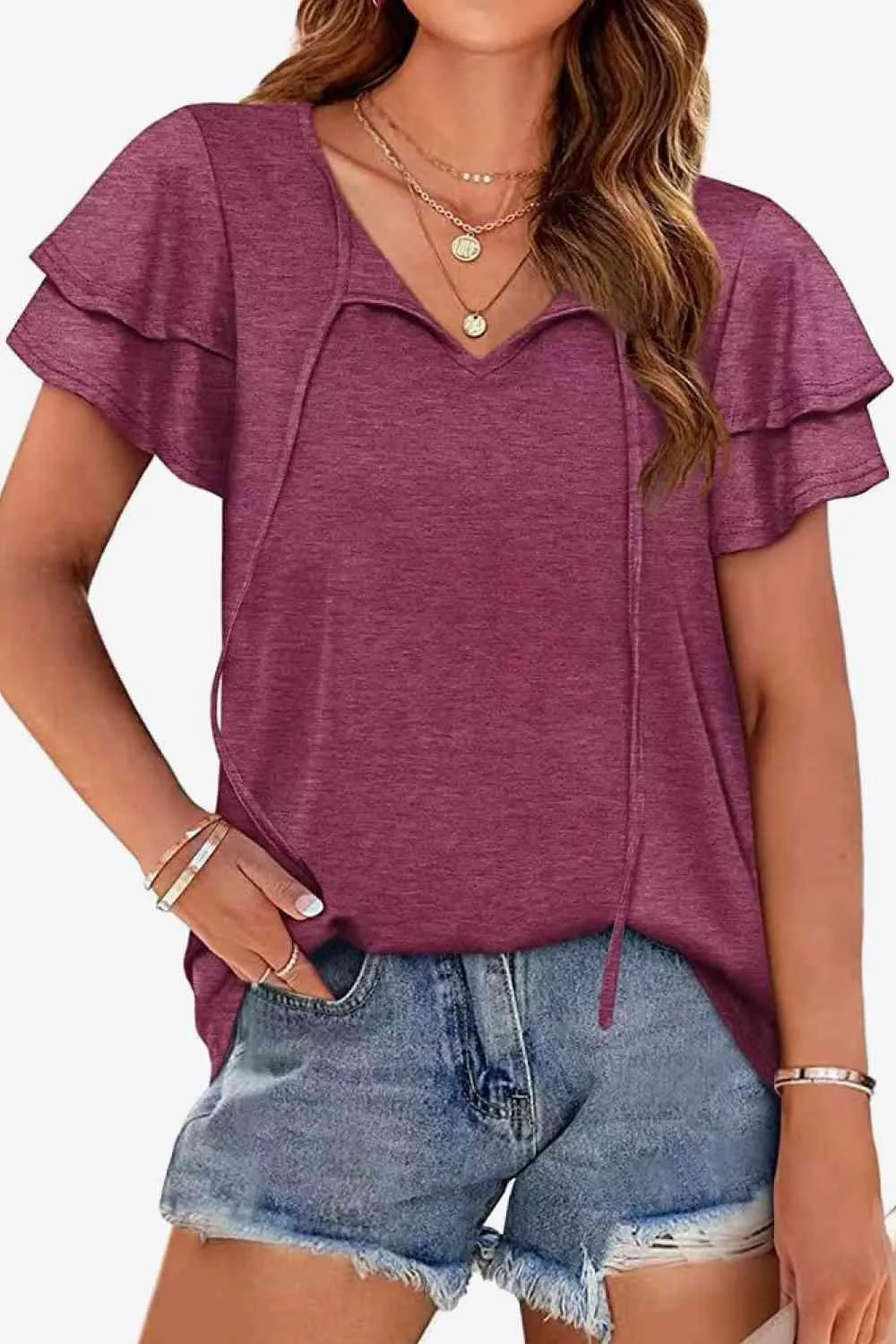 Stylish Everyday Layered Flutter Sleeve Blouse
