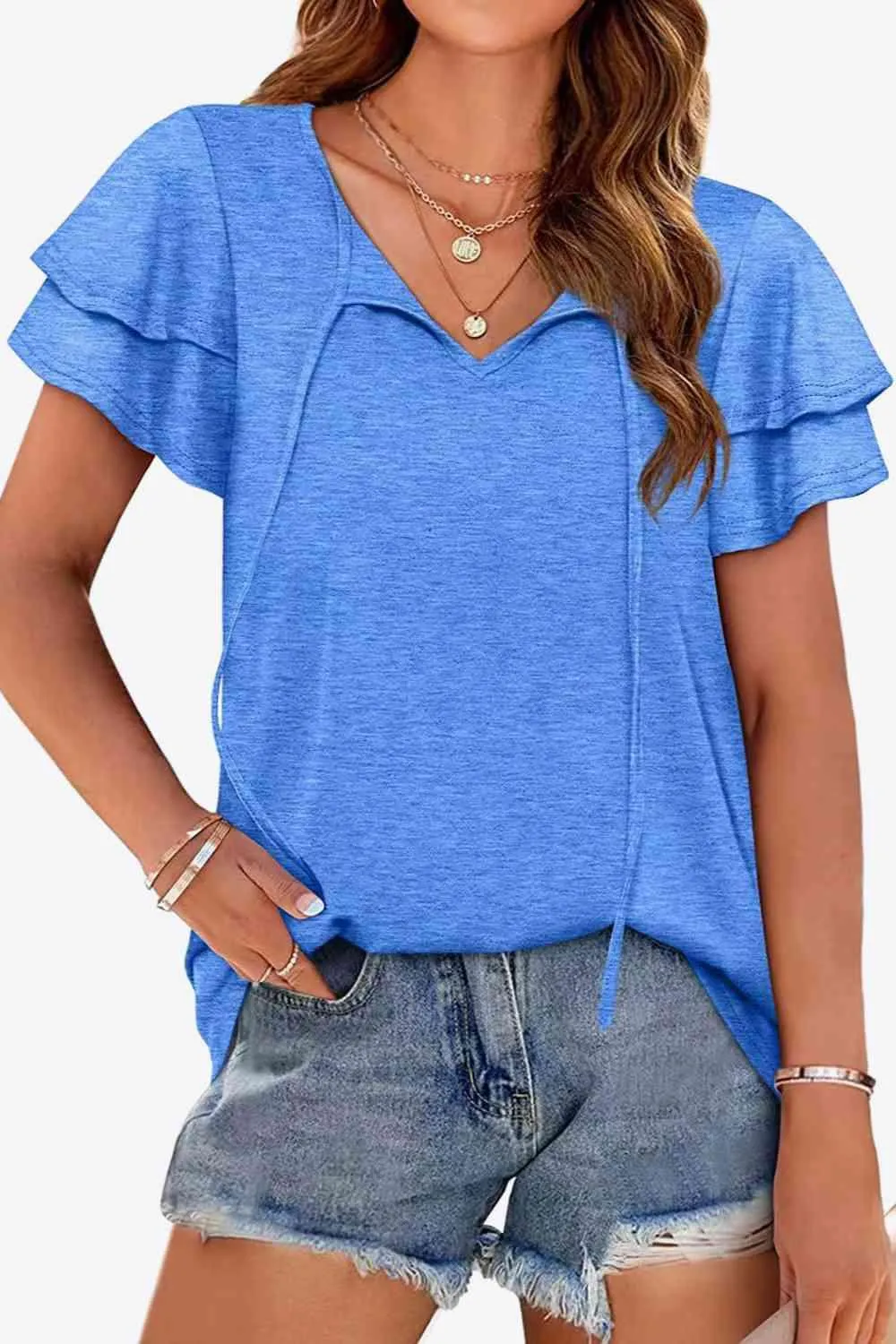 Stylish Everyday Layered Flutter Sleeve Blouse