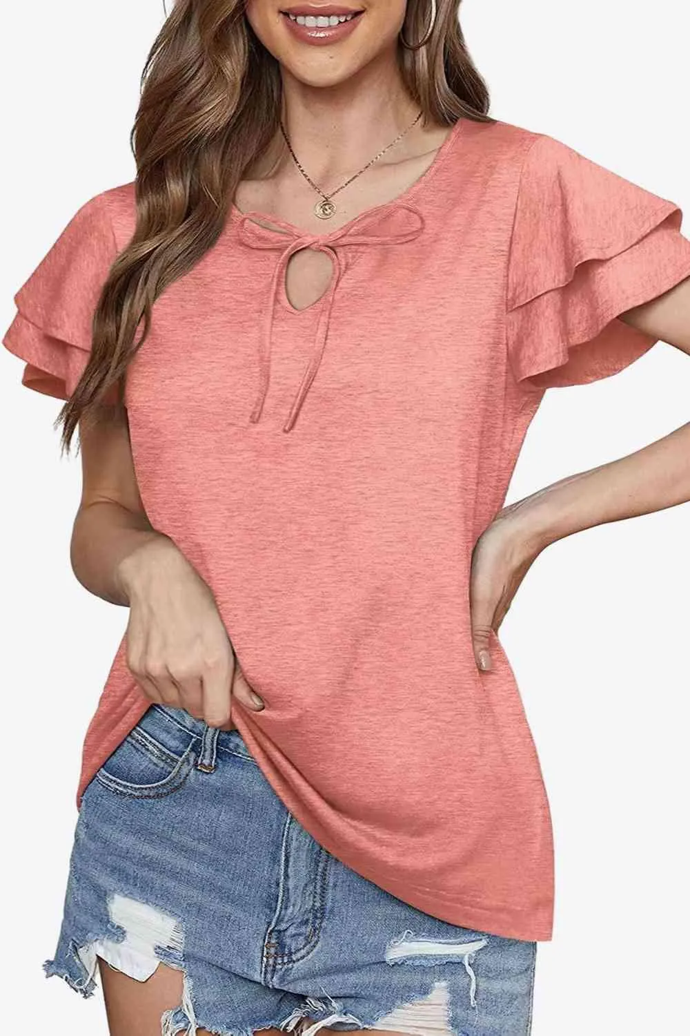 Stylish Everyday Layered Flutter Sleeve Blouse