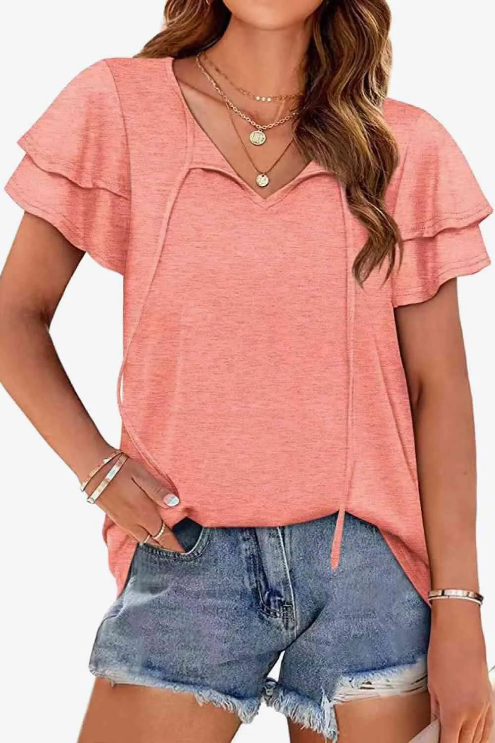 Stylish Everyday Layered Flutter Sleeve Blouse