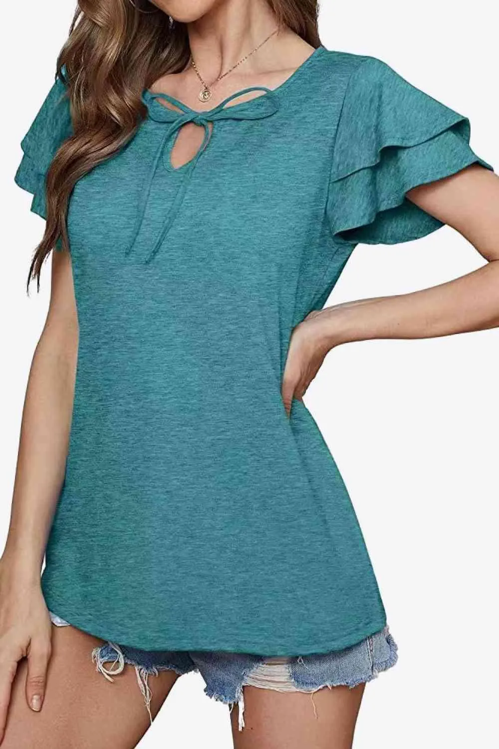 Stylish Everyday Layered Flutter Sleeve Blouse