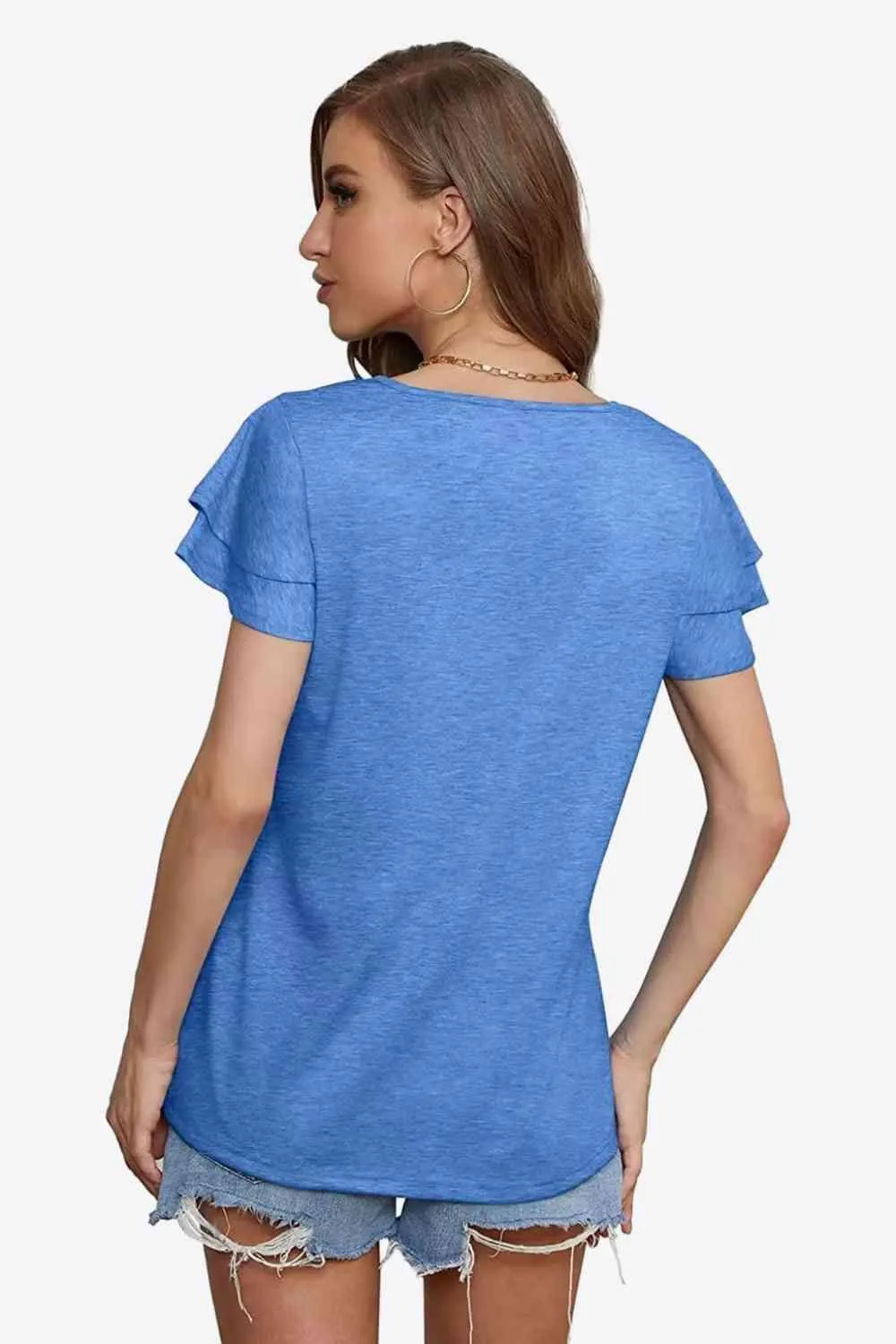 Stylish Everyday Layered Flutter Sleeve Blouse
