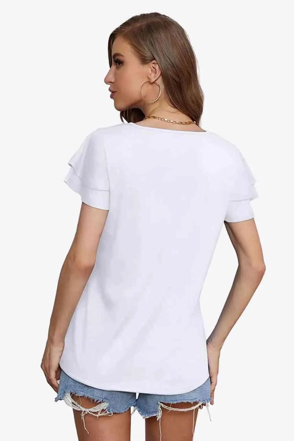 Stylish Everyday Layered Flutter Sleeve Blouse