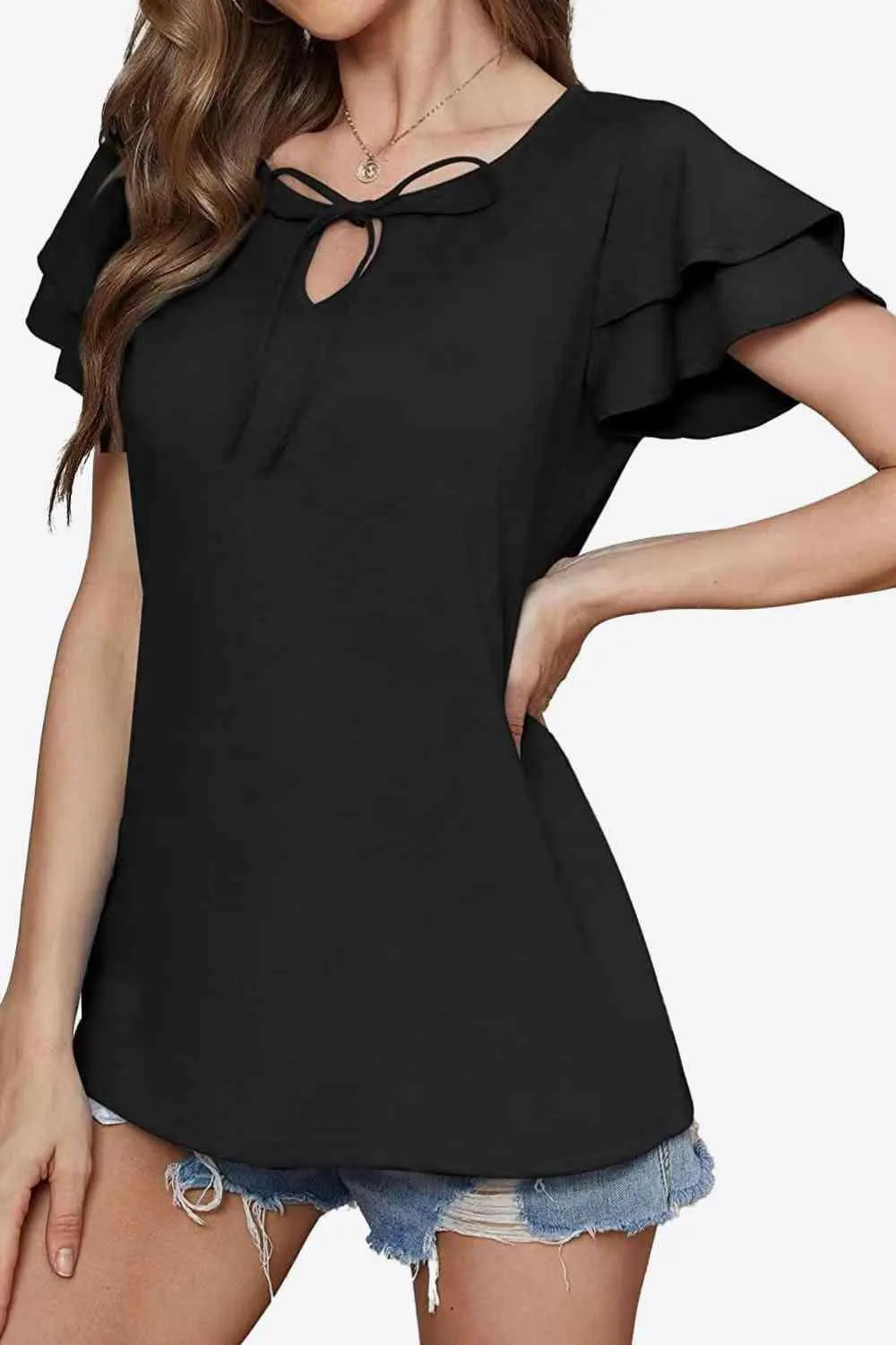 Stylish Everyday Layered Flutter Sleeve Blouse