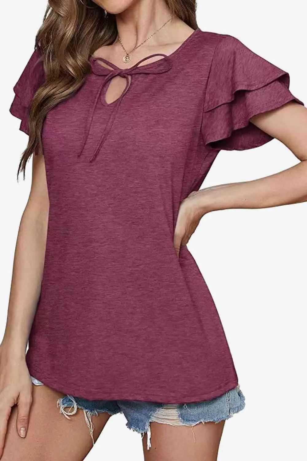 Stylish Everyday Layered Flutter Sleeve Blouse