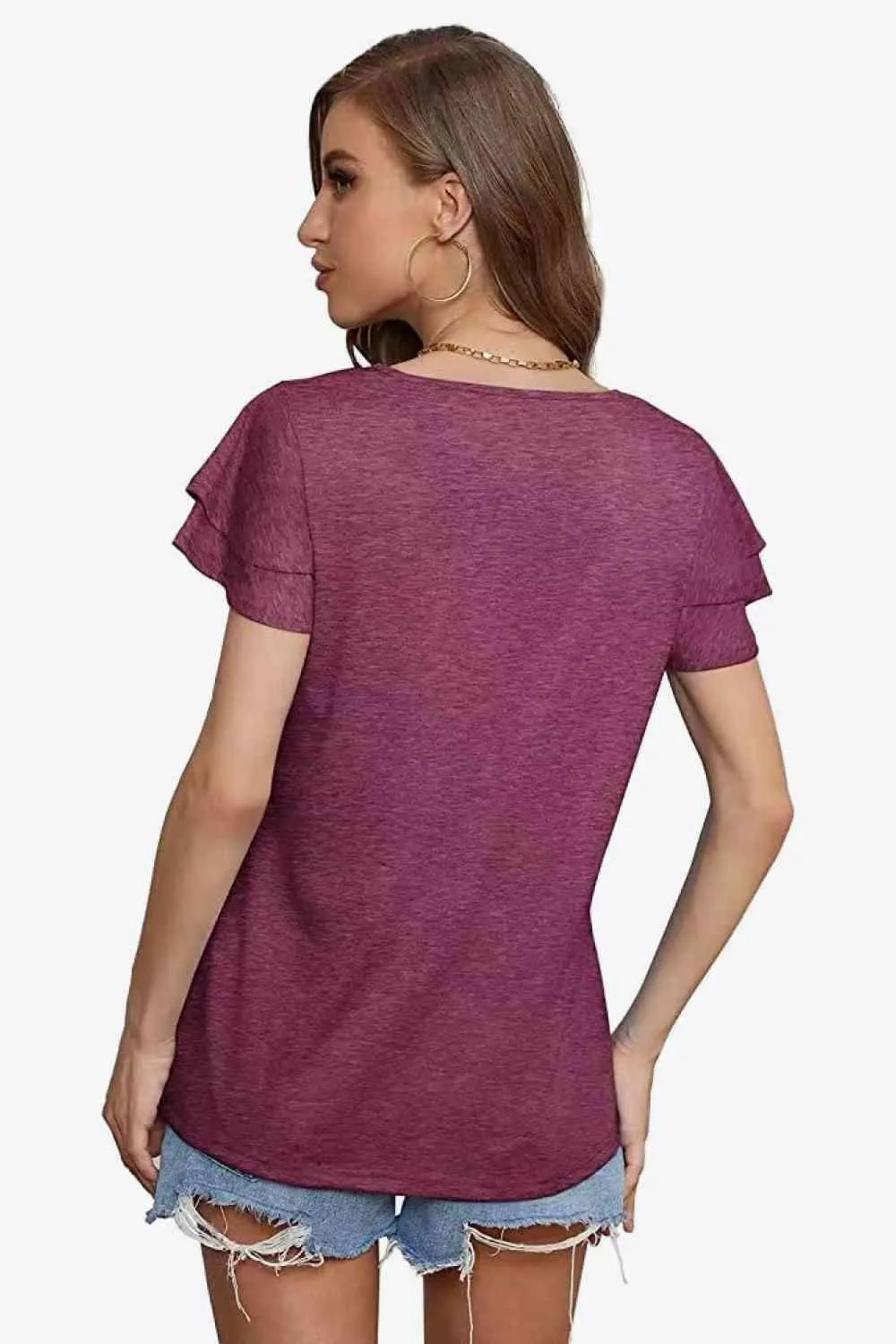 Stylish Everyday Layered Flutter Sleeve Blouse