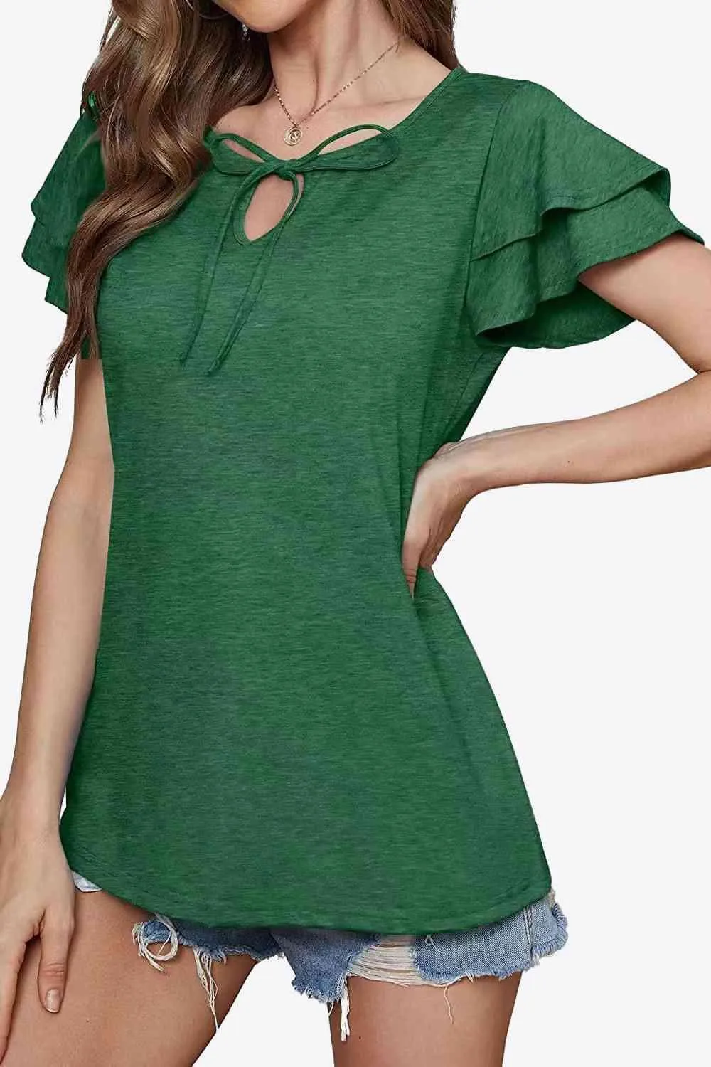 Stylish Everyday Layered Flutter Sleeve Blouse