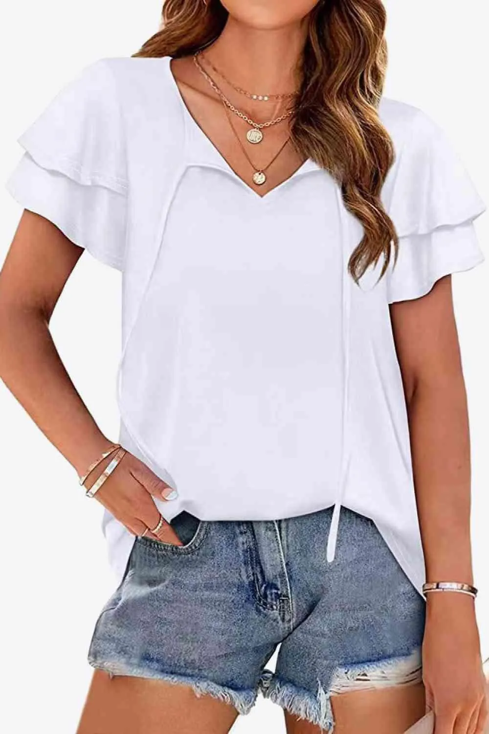 Stylish Everyday Layered Flutter Sleeve Blouse