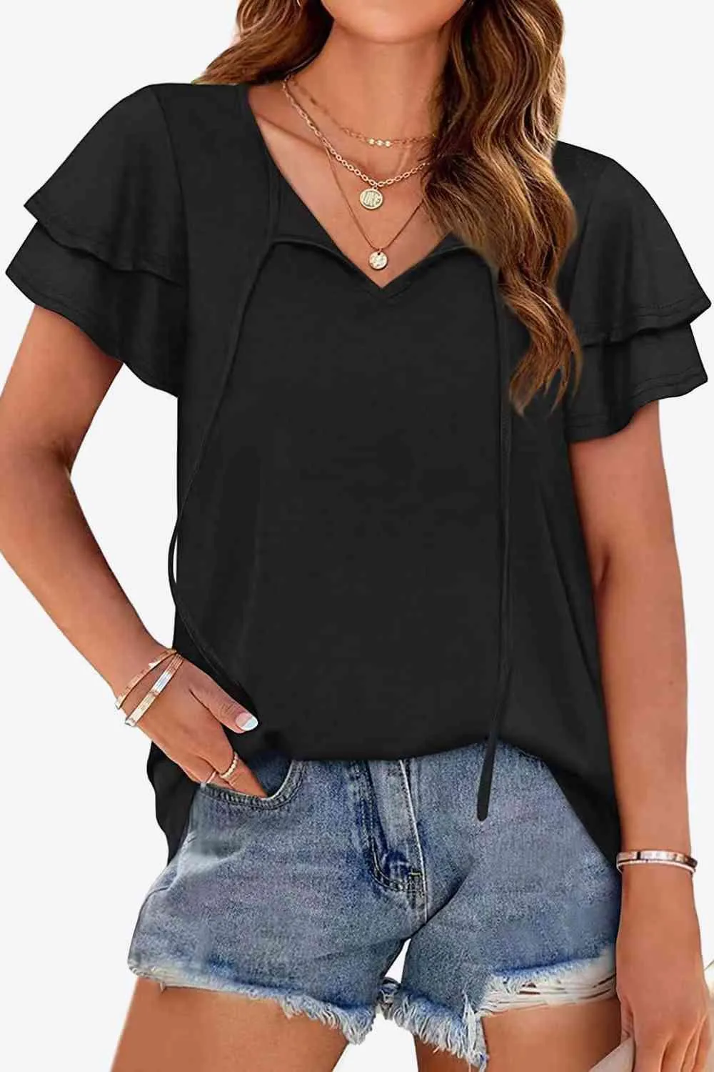 Stylish Everyday Layered Flutter Sleeve Blouse