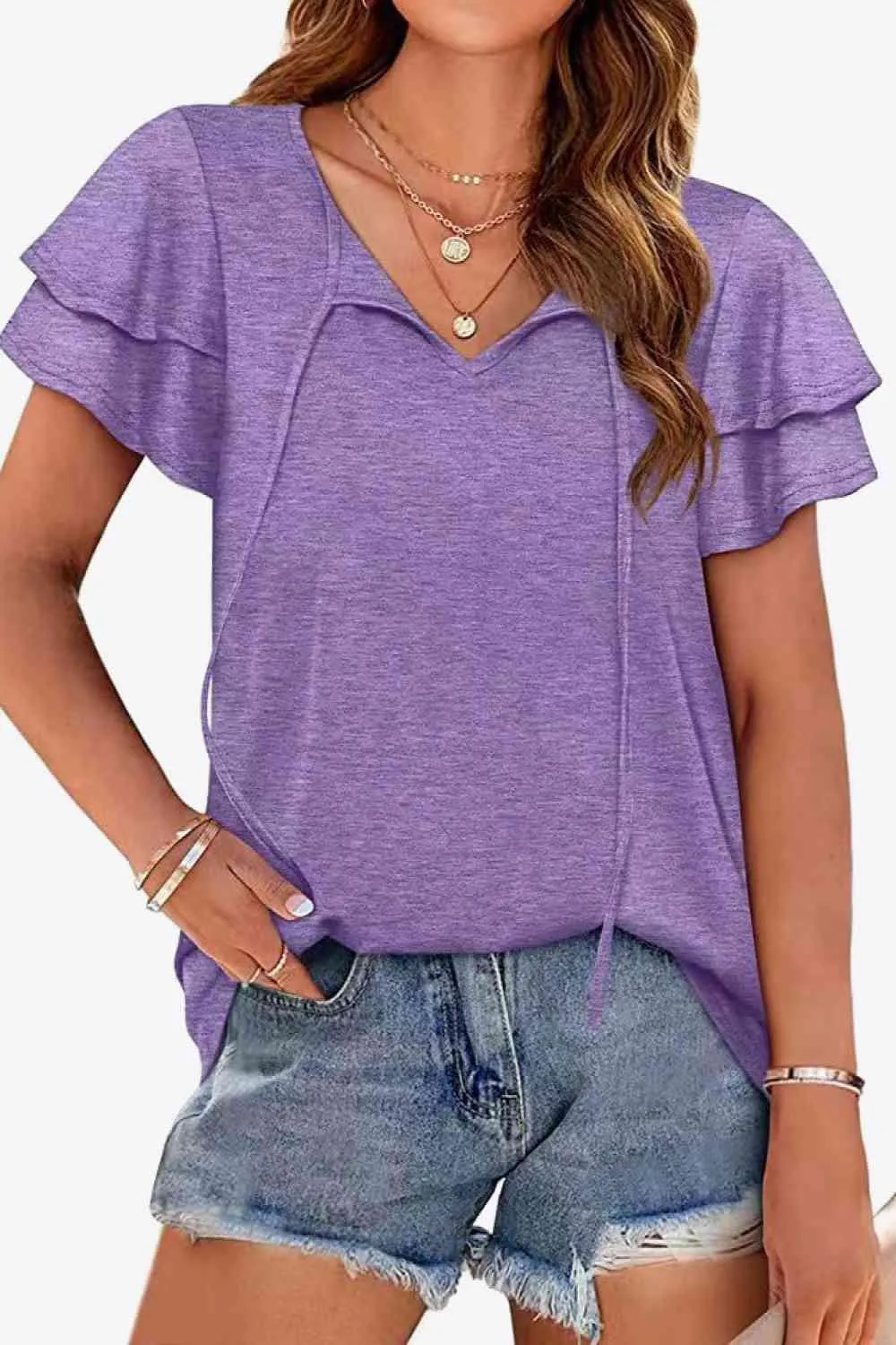 Stylish Everyday Layered Flutter Sleeve Blouse