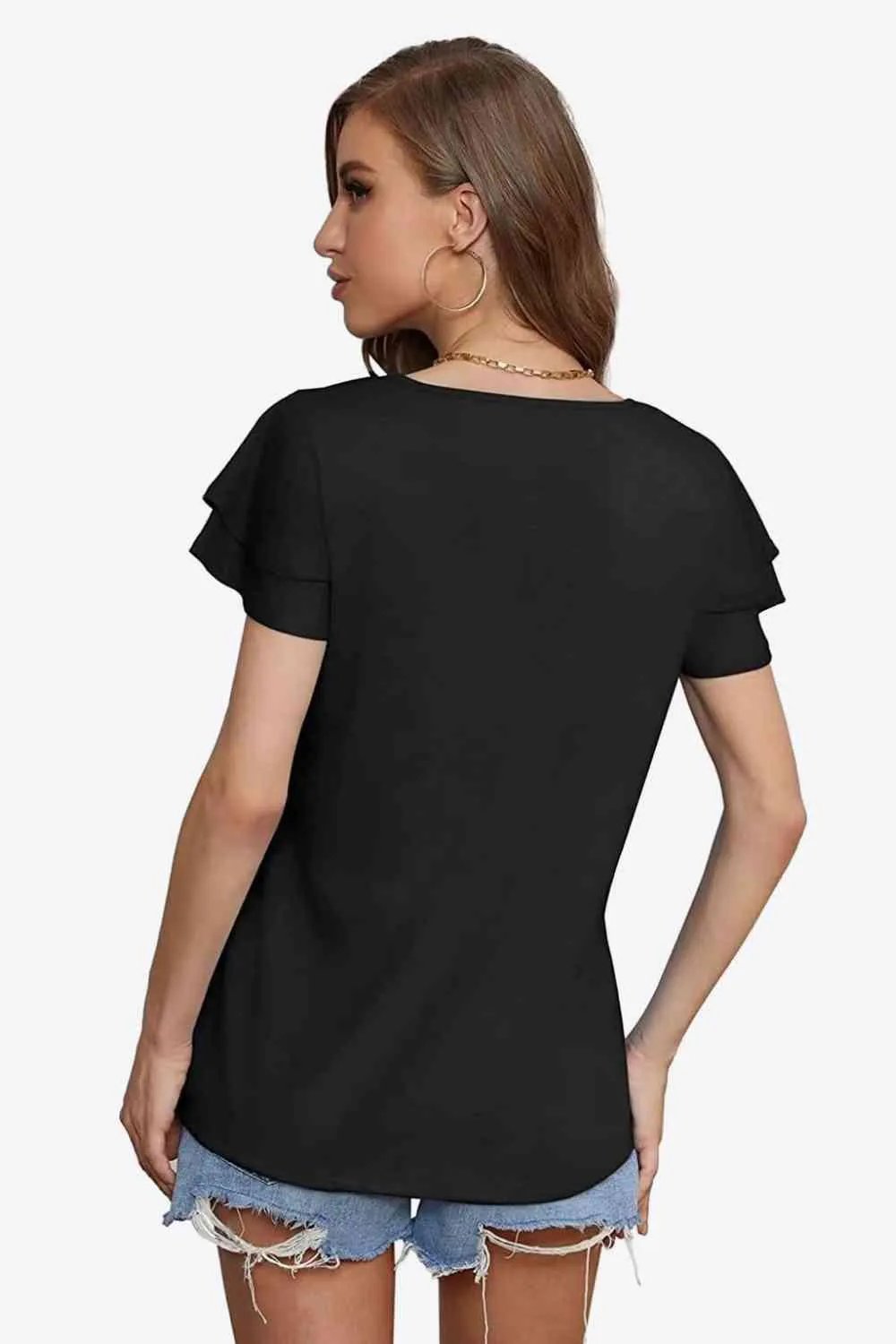 Stylish Everyday Layered Flutter Sleeve Blouse