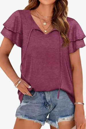 Stylish Everyday Layered Flutter Sleeve Blouse