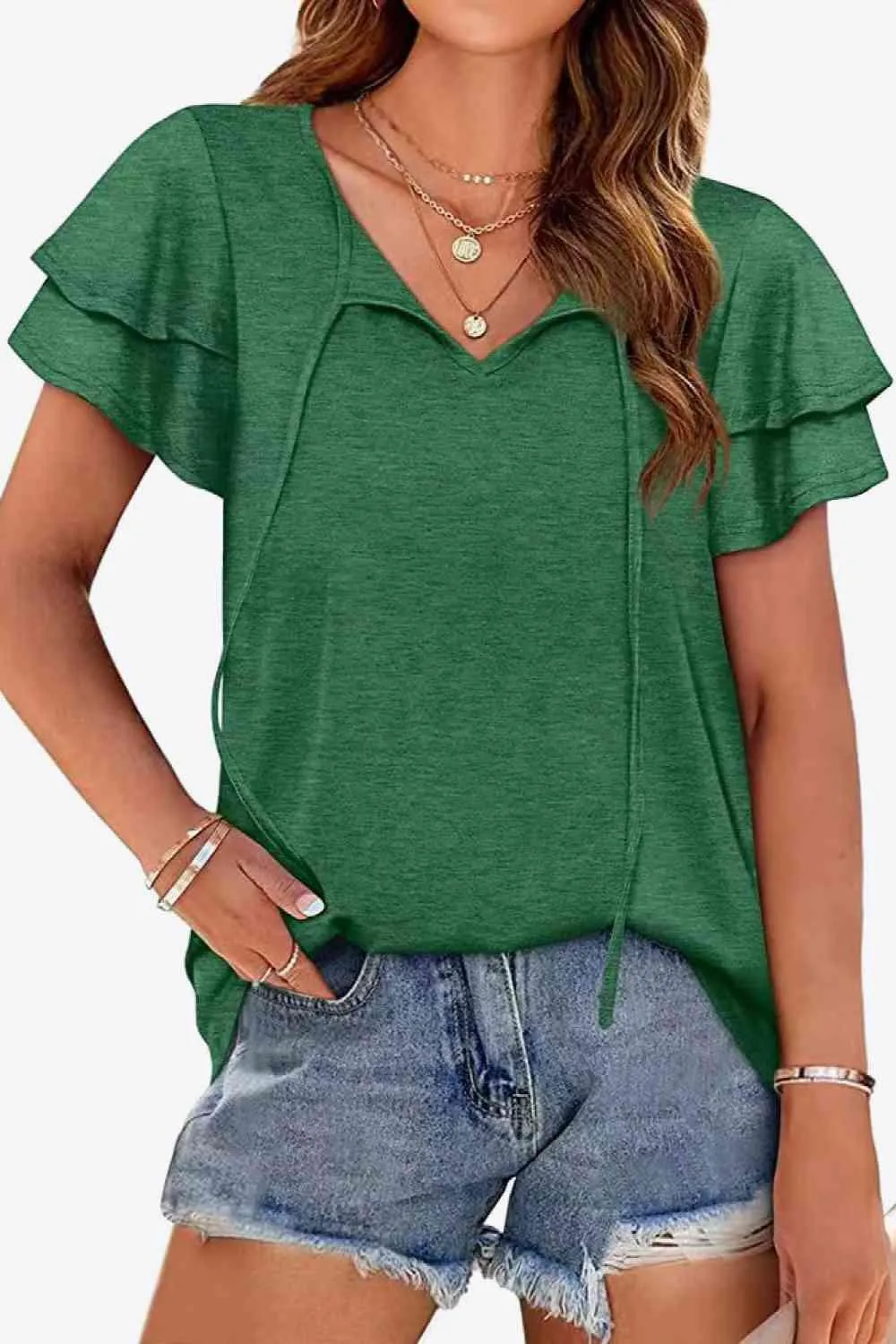 Stylish Everyday Layered Flutter Sleeve Blouse