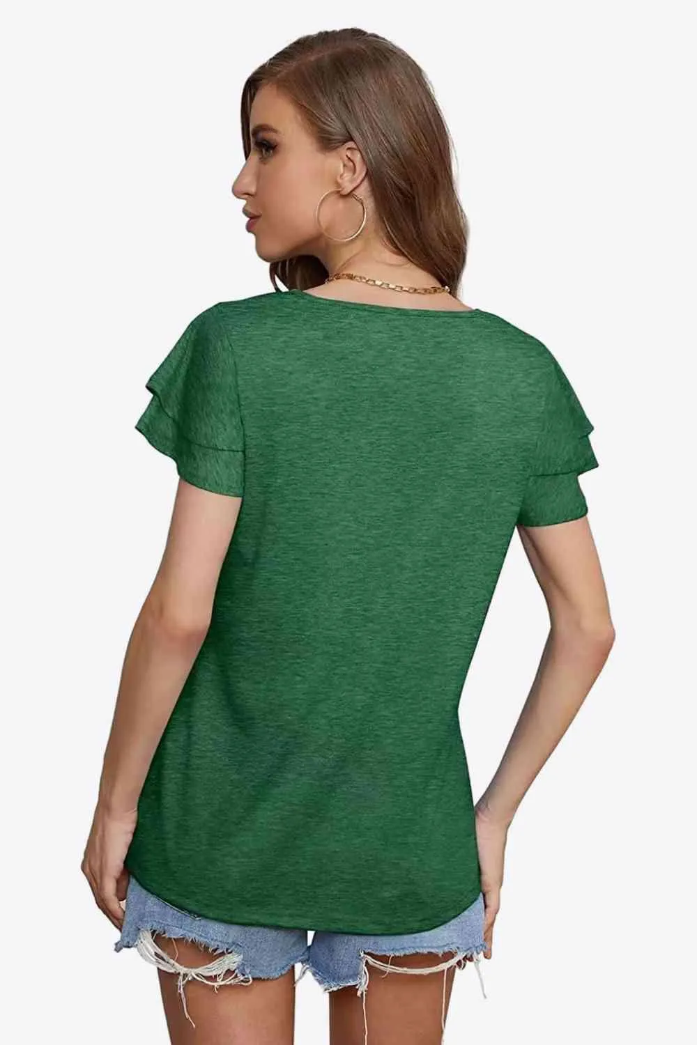Stylish Everyday Layered Flutter Sleeve Blouse